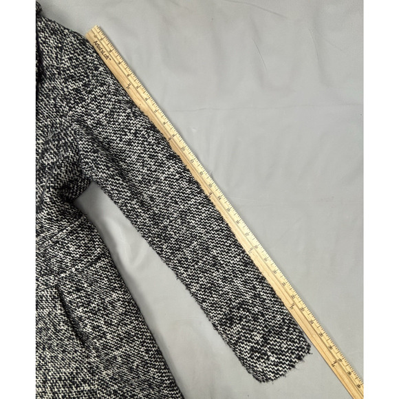 EXPRESS Wool Blend Tweed Trench Coat Pea Coat Womens Small Black & White Plaid - Picture 12 of 14